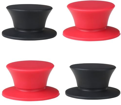 Lot de 4 boutons de couvercle de casserole en silicone sans BPA et résistants à la chaleur universels pour mijoteuses, poêles, ustensiles de cuisine (noir et rouge)