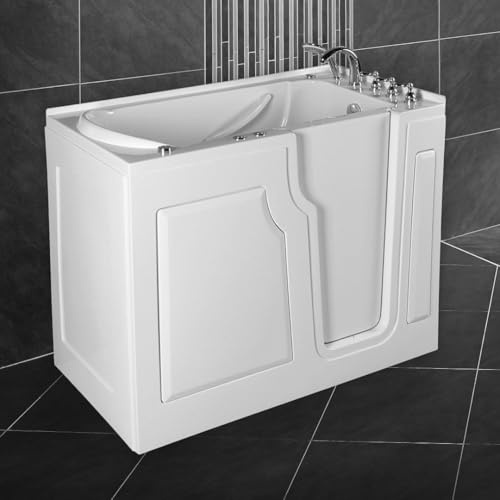 Siena II Baignoire pour personnes âgées, 122 x 71 cm, avec porte et siège intégré, avec buses de massage, entrée basse, maintien sûr, surface facile d'entretien