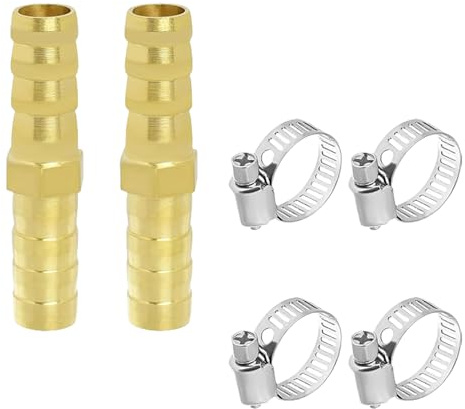 2 Pièces 8mm Laiton Cannelé Raccord Droit Durite Essence,4 Colliers Acier De Tuyau En Acier Inoxydable pour Carburant Essence Gasoil Raccords Connecteur Mobile Pièces Serrage Rapide D'arrosage