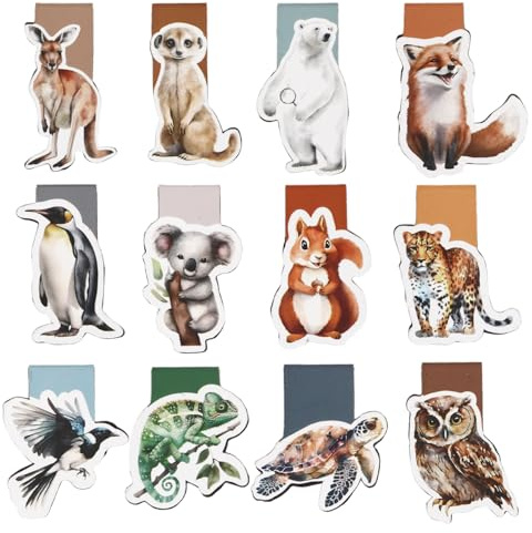 Lesezeichen Magnetisch Tiere Thema,12pcs Lesezeichen Magnetisch Kinder,Schultüte Füllung für Kinder,Freunde,Schüler,Lehrer,Geschenk Einschulung,Abschiedsgeschenk Schüler