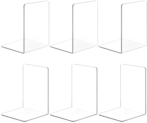 6 Pz Fermalibri per Mensoles, Reggi Libri per Mensole Libreria da Scrivania, Reggilibri in Acrilico, Reggilibri per Mensole Trasparenti, Ferma Libri da Scaffale Antiscivolo per Ufficio Scuola