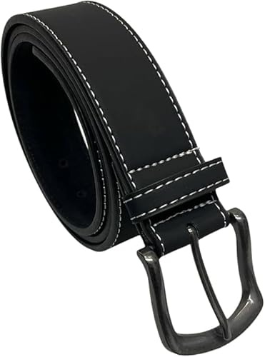 Herren Gürtel Schwarz Leder Gefüttert mit weißen Nähten Detail 3,8 cm Breite Taille Größen 71,1 cm - 121,9 cm Jeans Gürtel Hosengürtel für Männer, braun, L