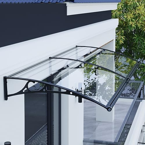 Auvent De Porte Exterieur Avec Gouttière, Marquise En Transparent, Feuille De Polycarbonate Avec Support En Aluminium, Pour Maison, Balcon, Fenêtres, Garage, Contre La Pluie(W120xL120cm/47.2x47.2in)