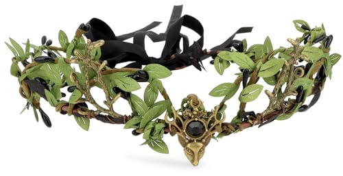 ACO-UINT Woodland Elfenkrone, Feenkrone mit Geweih, Elfe, Wald, Kopfschmuck, V-Form, Blume, Kreis, Blatt, Stirnband für Damen, Schwarz