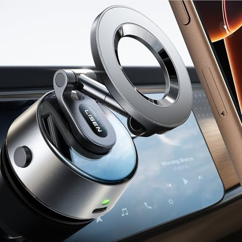 LISEN Electric Auto-Suction Car Phone Mount,【One-Touch Activation, Instant MagSafe Lock】,2026 Upgraded 360° Adjustable Magnetic Phone Holder, Car Accessories for iPhone 17 16 15 Pro Max