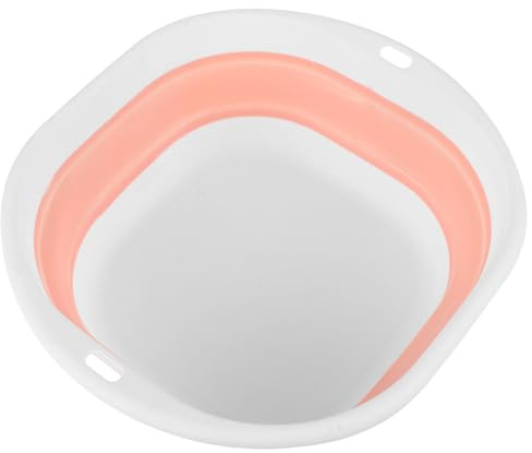 HOUDERCO Portable Foldable Baby Face Washbasin Small Pink and White Travel Washing Container for Newborns and Infant Bathing at Home or Outdoors