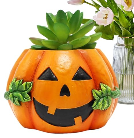 Plantilla de Resina - 3.94 x 3.86 x 2.68 Pulgadas Caja de Dulces de Calabaza para Uso Interior al Aire Libre, Flor temática de Halloween con Lindo diseño Decorativo, Olla de resinas pequeñas