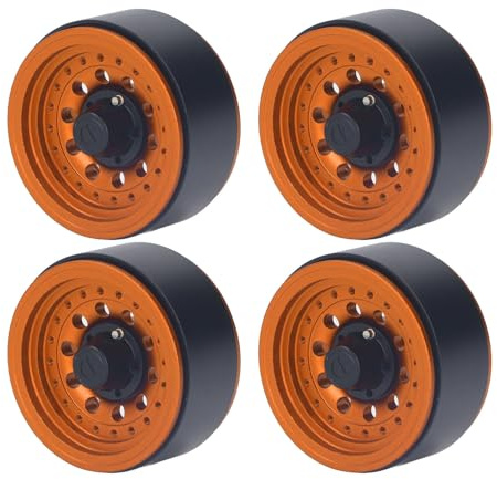 4PCS RC Beadlock Wheel Rim Set 1.9 Inch Aluminum Alloy 1/10 RC Car Wheel Hub for Axial SCX10 I II III (Gold)