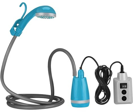 Yardwe Wiederaufladbare Blau Campingdusche Tragbare mit 2200mah Pumpe | Built in 18650, Abs und Gummi, Stabile Wasserzufuhr, für Reisen und Notfälle