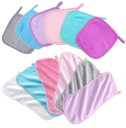 12 Stück Microfaser Abschminktücher Waschbar, Flanell Gesichtsreinigungstücher 18 * 40 cm +16 * 16cm, Quadrat Wiederverwendbare Abschminkpads, Make-up-Entferner-Tücher für Schonende Gesichtsreinigung