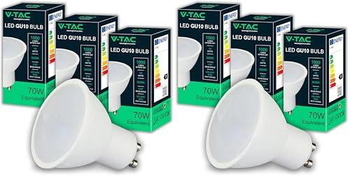 V-TAC 3x Lampadine LED GU10 - Alta Luminosità 10W (Equivalenti a 70W) - 1000 Lumen- Faretto Led GU10 per Massima Efficienza e Risparmio Energetico - 3000K Luce Calda (Confezione da 2)