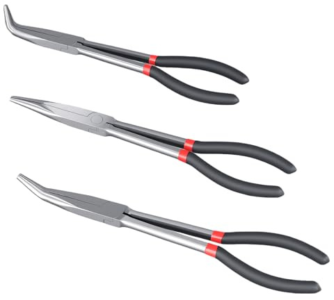 SENJEOK 3 Pcs Long Needle Nose Pliers Set, 11 Long Reach Straight, 45° Bent Nose, 90° Bent Nose Plier, 280mm, for Wire Bending Shaping Trimming