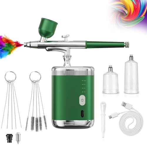 Kit de aerógrafo con compresor, pistola de mano, boquilla de 0.3 mm, 3 niveles de presión, batería de 1200 mAh para arte de uñas, maquillaje, decoración de pasteles, pintura de modelos