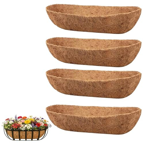 KEGOZ 4PCS Hanging Basket Liner, 24 Inch Trough Coco Replacement Liners, Wall-Mounted Coco Liner Trough for Window Box Liners, Wall Planter, Window Flower Baskets & Deck Railing Planter