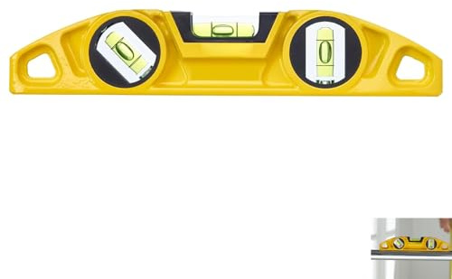 25cm Torpedo Level, Magnetic Spirit Level with 3 Bubbles (45° 90° 180°) Compact Tool Impact Resistant Magnetic Base for Carpentry Metalworking DIY Home Precise Measurement Shockproof Rubber End Caps
