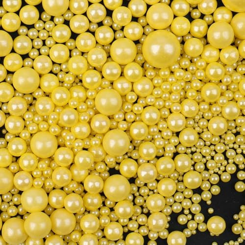 Yellow Pearl Sprinkles for Cake Decorations 130g Mother Of Pearl Sugar Cake Sprinkles 4 Sizes Mix for Cake Cupcake Cookie Baking Donuts Ice Cream Toppings