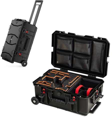 COWVIE Weatherproof Hard Case for DJI Gimbal, Trolley Case with Wheels, Retractable Pull Handle, Hook and Loop Dividers & Straps, IP67 Waterproof and Dustproof for Camera, Drones and Gear