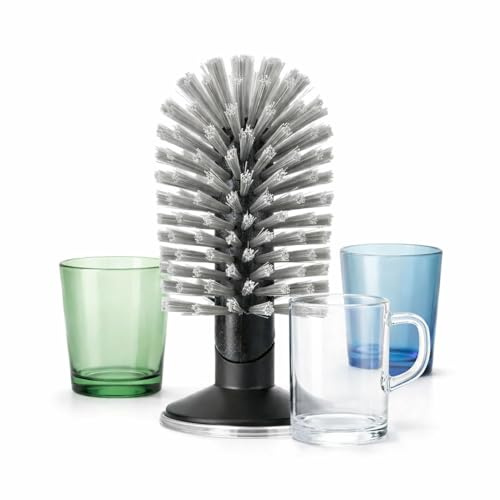 TIENDA EURASIA – Cepillo Limpia Vasos Negro con Ventosa | Mango Ergonómico | Libre de BPA | Medidas 7x7x15 cm | Ideal para Vasos Altos, Tazas y Biberones
