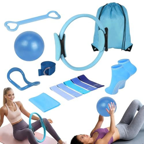 Ensemble Pilates 13 pièces, Kit essentiel Pilates avec balle de yoga, anneau de Pilates, bande de résistance, sangle de yoga, chaussettes de préhension Pilates, ensemble Pilates pour la maison, anneau