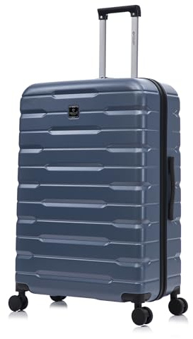 Rocklands London Suitcase Medium 25 Inch Hard Shell Lightweight Checked Luggage with 360° Rubber Spinner Wheels Durable Travel Case Telescopic Handle, TSA Lock (Ice Blue)