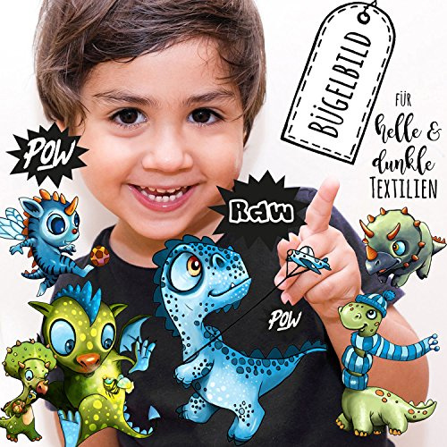ilka parey wandtattoo-welt Bügelbilder Set Dinos Dinosaurier Applikation Kita Bügelbild Jungs Bügelmotiv Aufbügelbilder in A5 bb153