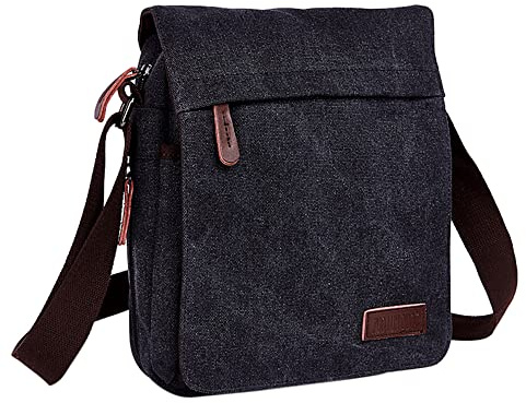 AYES Canvas Messenger Bag for Men, Durable Waterproof Satchel (Black)