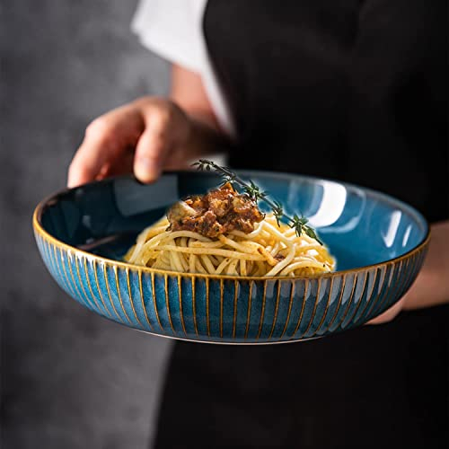 CSYY 2 cuencos de pasta, cuencos de cerámica de 21 cm para servir, juegos de cuencos de porcelana premium redondos azules para cena, cuencos de 1000 ml, platos para pasta, ensalada, sopa, fruta