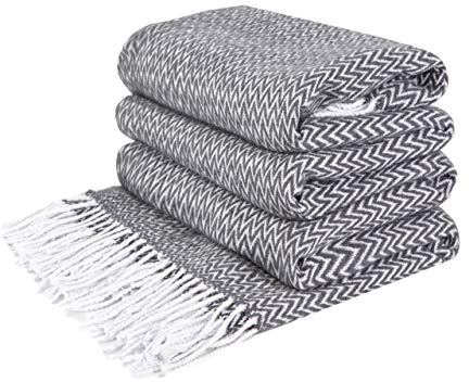 LYHome Baumwolldecke 140x200 cm, Kuscheldecke Aus Baumwolle | Picknickdecke, Tagesdecke, Sofadecke, Sofaüberwurf, Wohndecke & Bettüberwurf | Tiefgrau | Zickzack