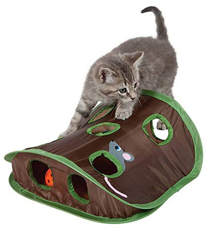 GOTOTOP Mausjagd Katzenspielzeug, 9 Löcher Interaktives Indoor-Spielzeug mit Bell Ball Mäuse Spielzeug Verstecken & Suchen Spiel Pop-up Zusammenklappbares Übungsspielzeug für Kätzchen Katze