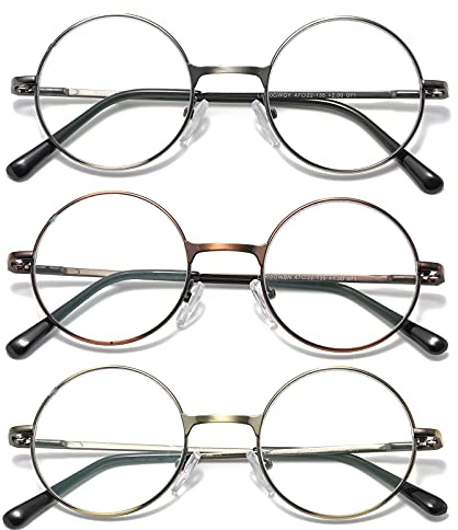 KoKoBin 3 Pack Runde Rahmen Lesebrille Blaulicht Blockierung Leser Metall Vollrahmen Retro Brille (3 Pack, 1,5, Dioptrien)