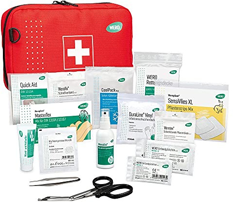 WERO Erste-Hilfe-Set Outdoor „On-Tour | Kompaktes Notfallset, Für Outdoor, Wandern & Reisen, Robust, übersichtlich sortiert, Rundum-Reißverschluss & Tragegriff