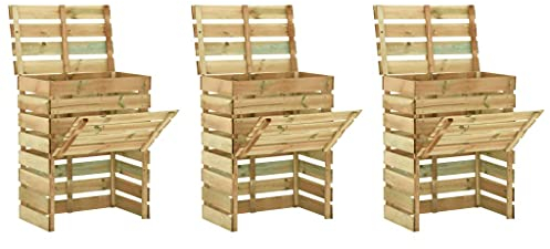 3 STK. Holz Kompostsilo, Komposter mit Deckel Lattenrost Kompostbehälter Holzkomposter Steckkomposter Gartenkomposter 80x50x100 cm