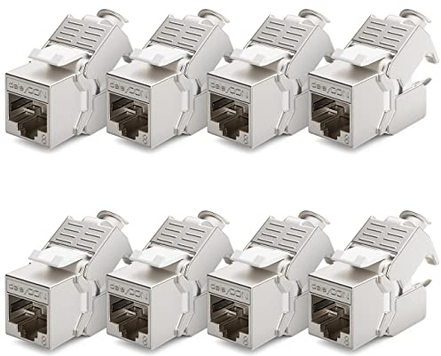 deleyCON 8x CAT 8 Modulo Jack Keystone Cavo Patch Cavo di Rete Ottimale per CAT8 CAT7 CAT7a Cavo di Installazione Connettore Schermatura STP Jack RJ45 Rete Pannello Patch Staffa Keystone Estensione