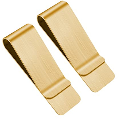 Prasacco 2 Pieces Money Clips Stainless Steel Metal Slim Cash Money Clip Gold Wallet Bill Credit Card Holder for Men and Women