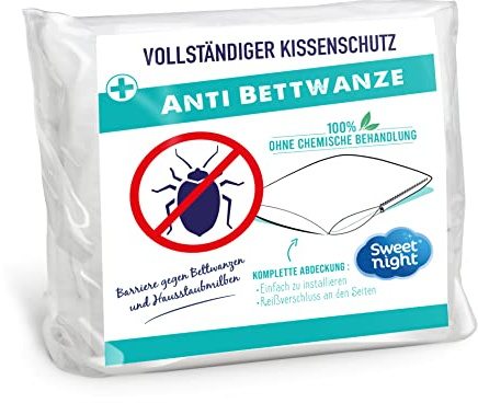 SWEET NIGHT - Kissenbezug 40x60 cm | Bettwanzenschutz und Milbenschutz | Rundumbezug für Kopfkissen mit Reißverschluss | ohne chemische Behandlung, White