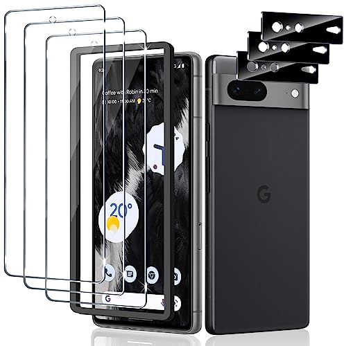 LiiLaa Schutzfolie für Google Pixel 7, 3 Stück Gehärtete Glas Schutz Folie mit 3 Stück Kameraschutz, 9H displayschutz Ultra-klar Schutzglas