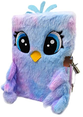 KiddiBex Tagebuch mit Schloss Mädchen | Plüsch Diary Mädchen | Notizbuch, Liniert – A5 Flauschiger Tagebuch Kinder mit Linien - Notizblock Journal Notebook für Schule (Vogel)