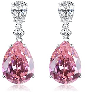 Bellitia Jewelry Pendientes Colgantes de Plata de ley 925 con Circonita Cúbica para Boda, Pendientes con Piedra Rosa para Mujer, Regalos Conjunto Joyas Mujer