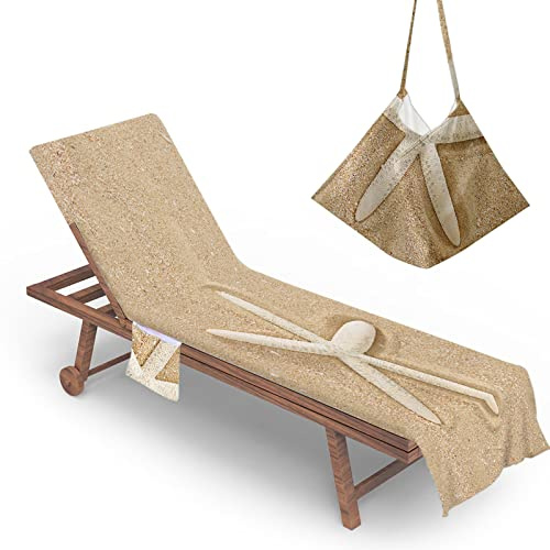 Morbuy Toalla de Playa con Bolsillo Lateral, Patrón Estrella de Mar Funda de Toalla para Tumbona/Toalla para Silla de Playa/Funda para Silla de Playa de Microfibra para Piscina (Playa de mar)