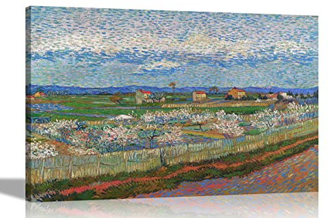 Artley Prints Blühende Pfirsichbäume von Vincent Van Gogh Leinwandbild, gerahmt, 30 x 20 cm, A4