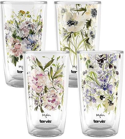 Tervis Kelly Ventura Floral Vista Collection Made in USA Double Walled Insulated Tumbler Travel Cup Keeps Drinks Cold & Hot, 16oz - 4pk, Assorted