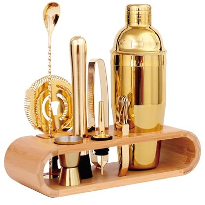 AUOXIOUYM Juego de 10 coctelera de Martini dorada, juego de coctelera de acero inoxidable para barman de 25 onzas, juego de mezcla para camarero profesional y hogar (coctelera Martini, 10 piezas,