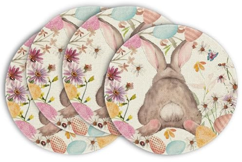 Artoid Mode Blumen Hase Osterei Ostern 6er Set Platzsets, 37cm Frühling Küche Tisch Dekoration Drinnen Urlaub Party Dekor