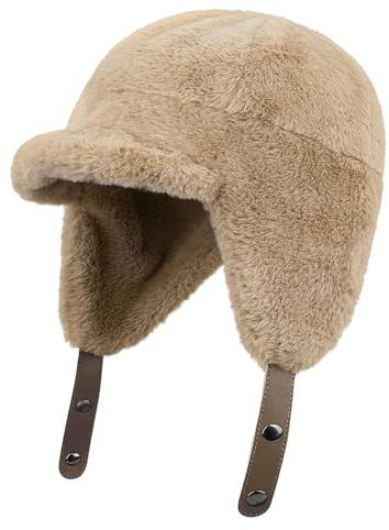CLAPE Warm Kunstpelz Fliegermütze Winddicht Trappermütze Kunstfellmütze Outdoor Wintermütze mit Ohrenklappen Klassisch Russenmütze