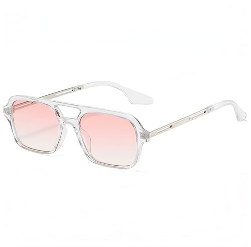 WDZAYXC Trendy Vintage Square Sonnenbrille für Damen und Herren Metall Design,UV 400 Schutz(Transparent/Rosa)