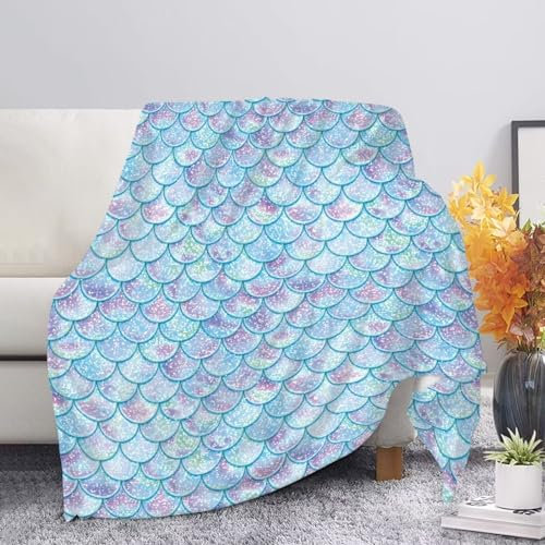Aoopistc Weiche Kinderdecke, Meerjungfrauenschuppe, 114,4 x 152,4 cm, Flanelldecke, Winter, warm, zottelig, Decke für Schlafzimmer, Wohnzimmer, Büro, Sofa