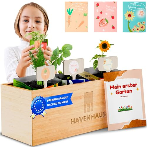 MEIN ERSTER GARTEN | Pflanzen Anzuchtset Kids Version | Kinderfreundlich & zertifiziertes Kinder Gartenset inkl. Samen aus Deutschland, Erde, Anleitung uvm. | Gartenset kinder | Ostergeschenke Kinder
