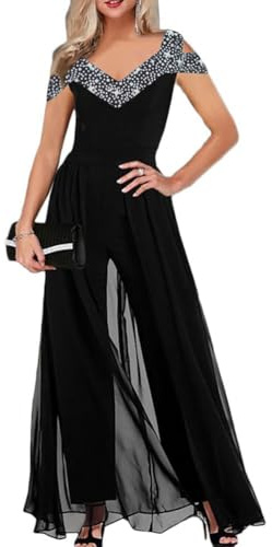 shownicer Jumpsuit Damen Sommer 3/4-Arm Overall Lang Weites Bein Elegant Overall Frauen Spitze Ärmel Hosenanzug Playsuit Romper Spielanzug
