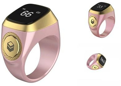 Mr. Gadget's Solutions Iqibla - Bague intelligente Tasbih Zikr 18, 20, 22 mm - Compteur de doigts électronique rechargeable avec rappel de prière et Bluetooth - Rose - 18 mm