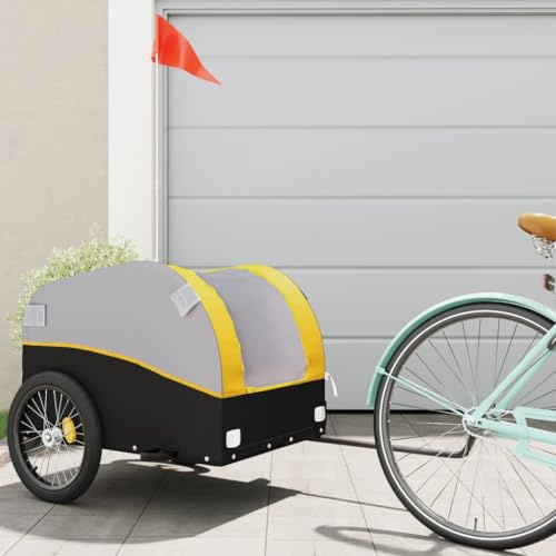 LAPOOH Lastenanhänger für Fahrrad Schwarz und Gelb 45 kg Eisen, Fahrradanhänger, Lastenanhänger Fahrrad, Anhänger Fahrrad, Lastenanhänger Für Transport - 94127